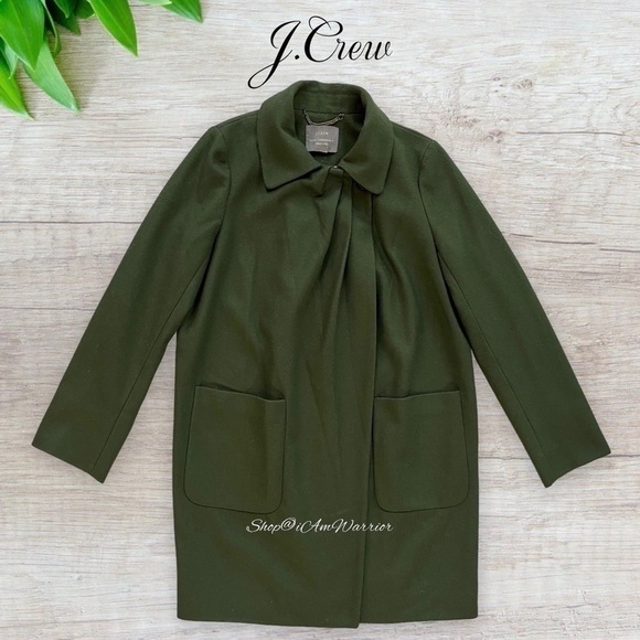 J.Crew dark avocado green wool/cashmere pleated cocoon coat shop@iamwarrior - Picture 4 of 10